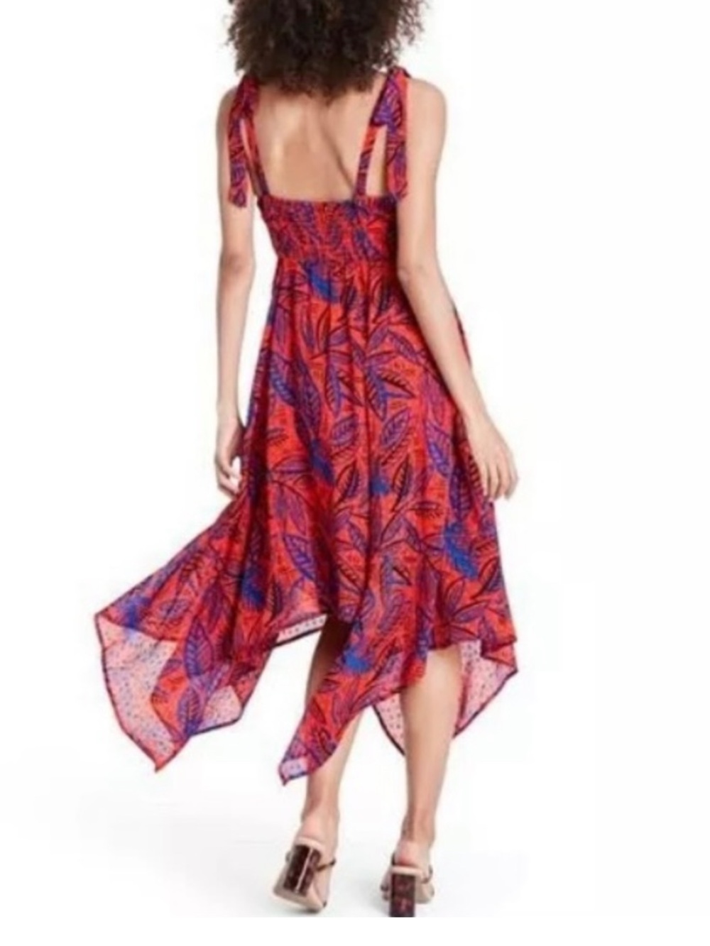 Alexis for Target red and blue tropical leaf print Asymmetrical hem dress formal - Picture 2 of 9
